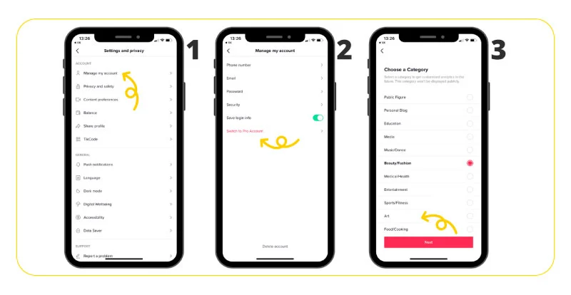 switch to creator or business account in tiktok